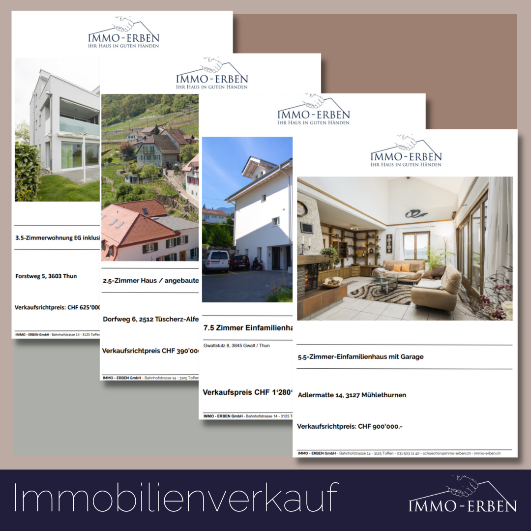 Immobilienverkauf mit Verkaufsdossiers verschiedener Immobilien der IMMO-ERBEN GmbH