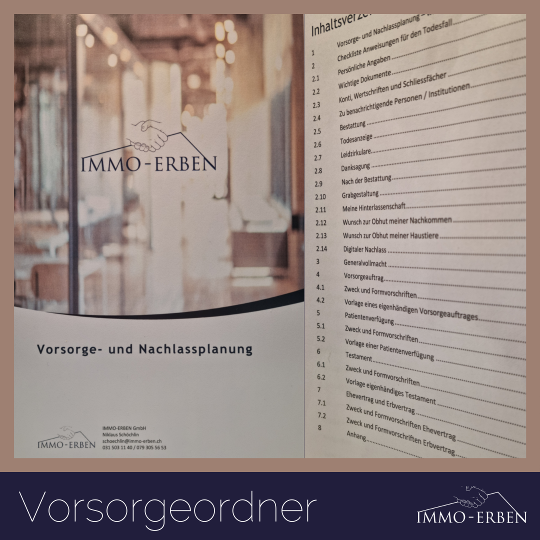Geschäftsfeld Vorsorgeordner mit Titelblatt und Inhaltsverzeichnis