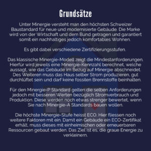Erklärung des Begriffs Minergie, sowie der verschiedenen Zertifizierungsstufen