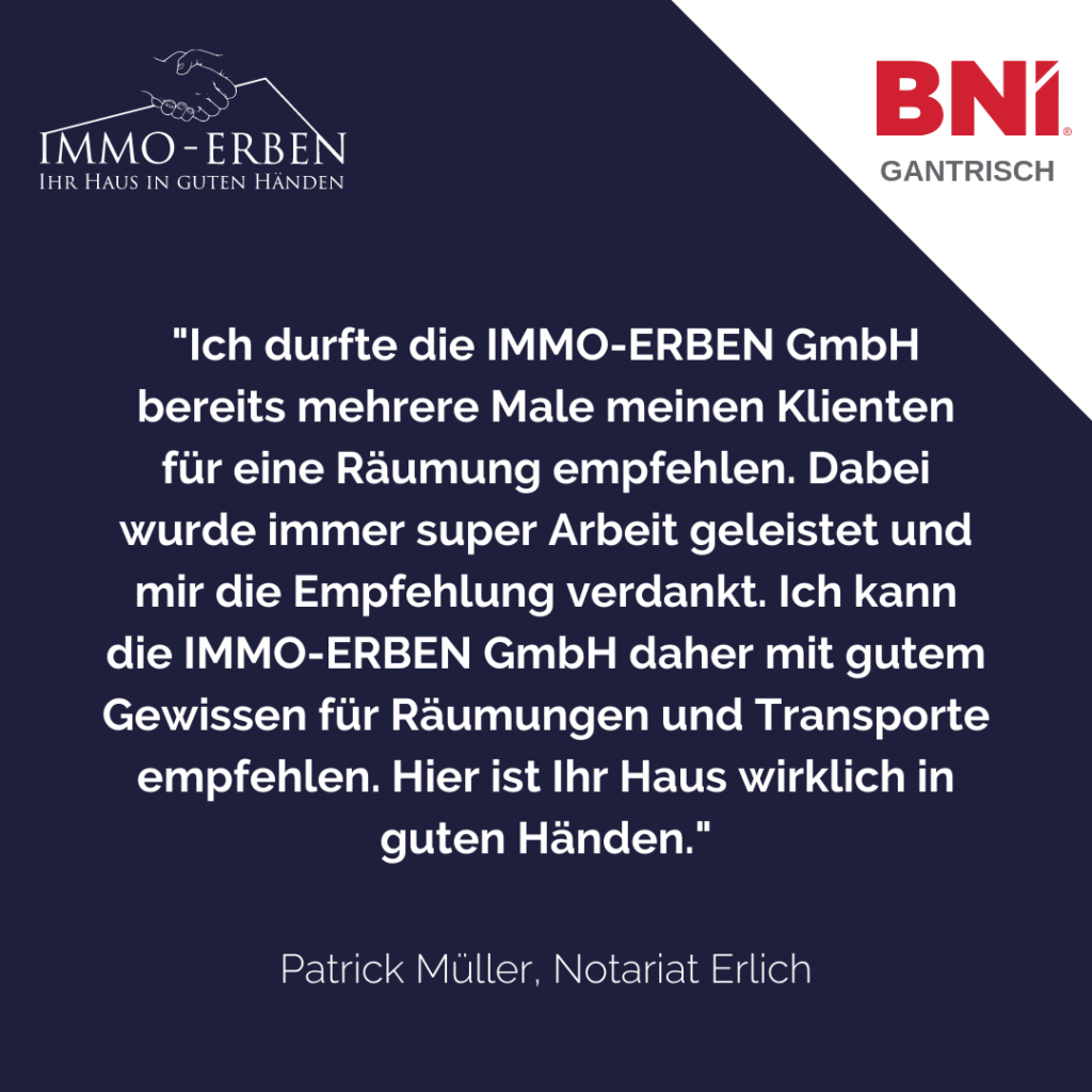 Positive Referenz von BNI-Mitglied Patrick Müller, Notariat Erlich