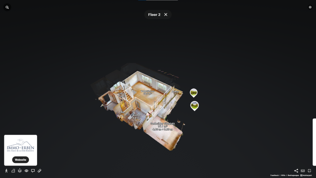 Grundriss im Dollhouse von Matterport eingezeichnet